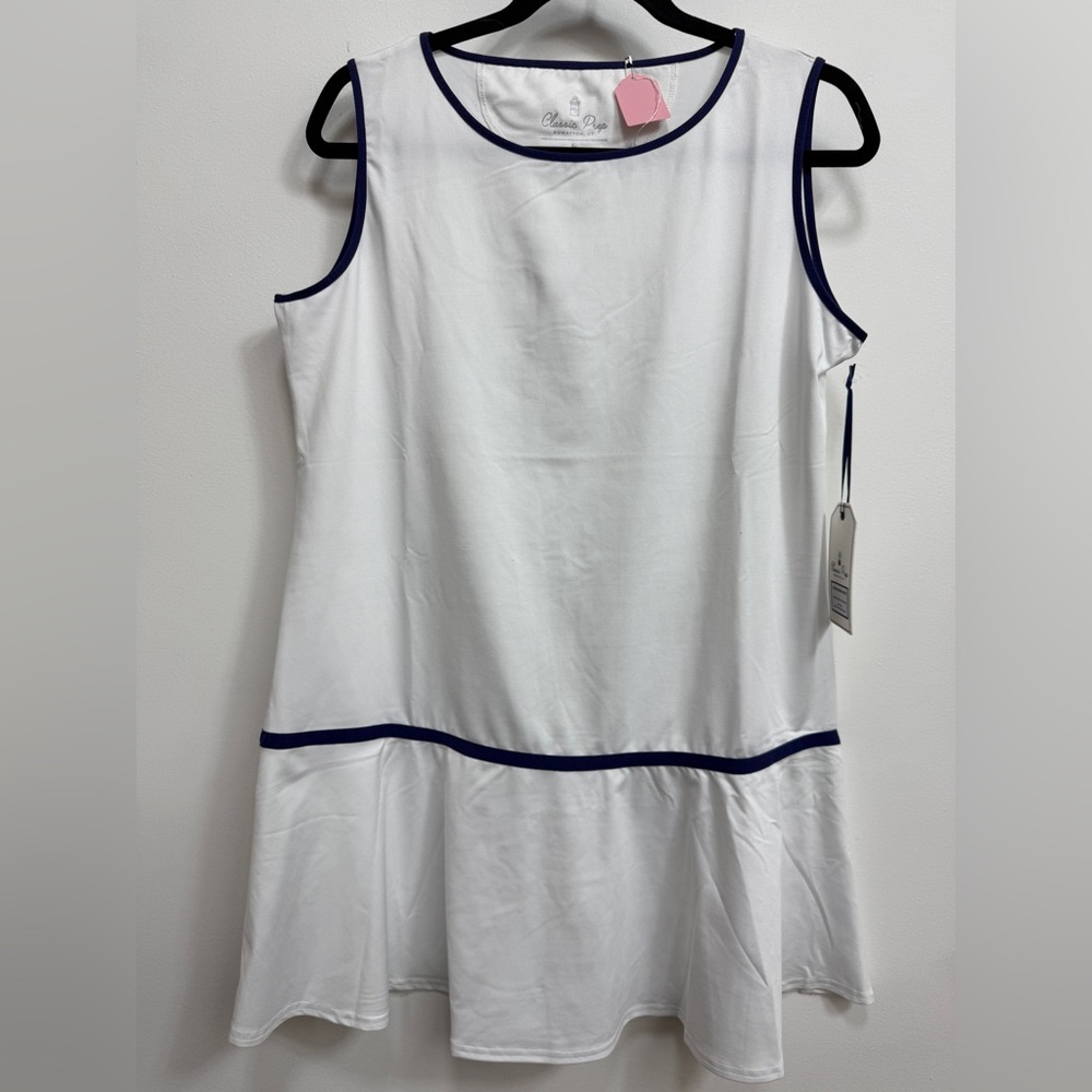 Classic Prep Tennis dress with Navy Accents, size L, NWT.
